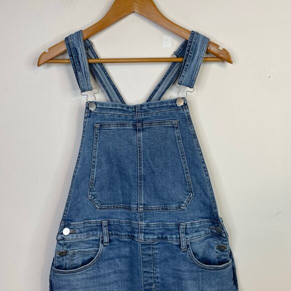 Evereve Stretch Denim Wide Leg Cropped Crop Bib Overalls Raw Hem Jean womens 30 - Picture 4 of 16